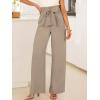 imageANRABESS Womens Wide Leg Palazzo Pants Belted High Waisted Business Casual Flowy Long Trousers with PocketsYellow Khaki