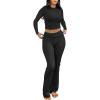 imageANRABESS Women 2 Piece Outfits Fall Lounge Sets Long Sleeve Cropped Top Fold Over Flare Pants Comfy Pajamas Set Y2K ClothesBlack