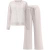 imageANRABESS Womens 2 Piece Outfits Crochet Sheer Knit Sweater Top Wide Leg Pants Lounge Sets Sweatsuit 2025 Fall Travel ClothesLight Khaki