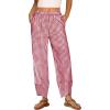 imageANRABESS Womens Gingham Striped Palazzo Pants Wide Leg Pajama Lounge Crop Pants Plaid PJ Bottoms Casual Trousers with PocketsRed White Plaid