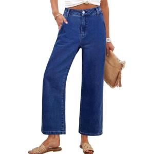 imageANRABESS Wide Leg Jeans for Women High Waist Baggy Straight Stretchy Flare Cropped Denim Pants with Patch Pockets 2025 Trendy Washed Navy Blue Medium