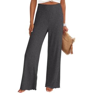imageANRABESS Womens Ribbed Knit Lounge Pajama Pants Casual Elastic High Waist Loose Wide Leg Pants 2025 Fall Comfy PJ Bottoms Dark Grey XLarge