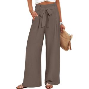 imageANRABESS Womens Wide Leg Palazzo Pants Belted High Waisted Business Casual Flowy Long Trousers with PocketsCoffee