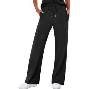 imageANRABESS Womens Wide Leg Sweatpants High Waist Baggy Flared Pants Drawstring Athletic Joggers Sweat PantsBlack