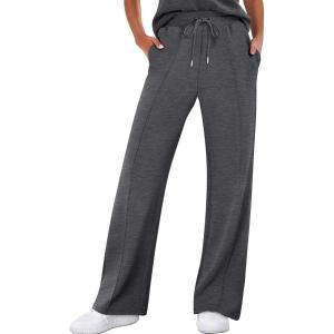 imageANRABESS Womens Wide Leg Sweatpants High Waist Baggy Flared Pants Drawstring Athletic Joggers Sweat PantsDark Grey