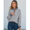 imageANRABESS Sweaters for Women Striped Half Zip Long Sleeve Ribbed Knit Pullover Comfy Casual Lightweight Tops 2025 Fall FashionStriped White Grey