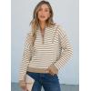 imageANRABESS Sweaters for Women Striped Half Zip Long Sleeve Ribbed Knit Pullover Comfy Casual Lightweight Tops 2025 Fall FashionStriped White Khaki