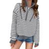 imageANRABESS Sweaters for Women Striped Half Zip Long Sleeve Ribbed Knit Pullover Comfy Casual Lightweight Tops 2025 Fall FashionStriped White Grey