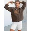 imageANRABESS Women Fuzzy Fleece Pullover Sherpa Sweatshirt Long Sleeve Button Down Warm Soft Color Block Jackets with PocketsBrown