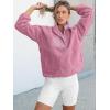 imageANRABESS Women Fuzzy Fleece Pullover Sherpa Sweatshirt Long Sleeve Button Down Warm Soft Color Block Jackets with PocketsPink