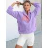 imageANRABESS Women Fuzzy Fleece Pullover Sherpa Sweatshirt Long Sleeve Button Down Warm Soft Color Block Jackets with PocketsPurple