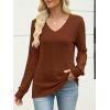 imageANRABESS Womens V Neck Sweaters 2025 Fall Long Sleeve Shirts Lightweight Ribbed Knit Basic Casual Office Work Tunic TopsBurnt Orange