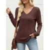 imageANRABESS Womens V Neck Sweaters 2025 Fall Long Sleeve Shirts Lightweight Ribbed Knit Basic Casual Office Work Tunic TopsDeep Brown