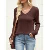 imageANRABESS Womens V Neck Sweaters 2025 Fall Long Sleeve Shirts Lightweight Ribbed Knit Basic Casual Office Work Tunic TopsDeep Brown