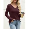 imageANRABESS Womens V Neck Sweaters 2025 Fall Long Sleeve Shirts Lightweight Ribbed Knit Basic Casual Office Work Tunic TopsDeep Red