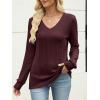 imageANRABESS Womens V Neck Sweaters 2025 Fall Long Sleeve Shirts Lightweight Ribbed Knit Basic Casual Office Work Tunic TopsDeep Red