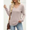 imageANRABESS Womens V Neck Sweaters 2025 Fall Long Sleeve Shirts Lightweight Ribbed Knit Basic Casual Office Work Tunic TopsLight Apricot
