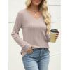imageANRABESS Womens V Neck Sweaters 2025 Fall Long Sleeve Shirts Lightweight Ribbed Knit Basic Casual Office Work Tunic TopsLight Apricot