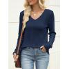 imageANRABESS Womens V Neck Sweaters 2025 Fall Long Sleeve Shirts Lightweight Ribbed Knit Basic Casual Office Work Tunic TopsNavy Blue