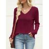 imageANRABESS Womens V Neck Sweaters 2025 Fall Long Sleeve Shirts Lightweight Ribbed Knit Basic Casual Office Work Tunic TopsRed