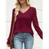 imageANRABESS Womens V Neck Sweaters 2025 Fall Long Sleeve Shirts Lightweight Ribbed Knit Basic Casual Office Work Tunic TopsRed