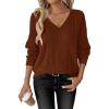 imageANRABESS Womens V Neck Sweaters 2025 Fall Long Sleeve Shirts Lightweight Ribbed Knit Basic Casual Office Work Tunic TopsBurnt Orange