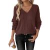 imageANRABESS Womens V Neck Sweaters 2025 Fall Long Sleeve Shirts Lightweight Ribbed Knit Basic Casual Office Work Tunic TopsDeep Brown