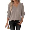 imageANRABESS Womens V Neck Sweaters 2025 Fall Long Sleeve Shirts Lightweight Ribbed Knit Basic Casual Office Work Tunic TopsGrey Khaki