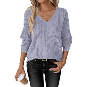 imageANRABESS Womens V Neck Sweaters 2025 Fall Long Sleeve Shirts Lightweight Ribbed Knit Basic Casual Office Work Tunic TopsBlue