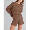 imageANRABESS Women 2 Piece Outfits Sweater Lounge Loungewear Sets 2025 Winter Cable Knit Oversized Sweaters Shorts Matching SetsCoffee