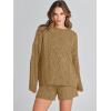 imageANRABESS Women 2 Piece Outfits Sweater Lounge Loungewear Sets 2025 Winter Cable Knit Oversized Sweaters Shorts Matching SetsKhaki