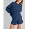 imageANRABESS Women 2 Piece Outfits Sweater Lounge Loungewear Sets 2025 Winter Cable Knit Oversized Sweaters Shorts Matching SetsNavy Blue