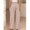 imageANRABESS Womens Striped Gingham Palazzo Pants Wide Leg High Waisted Lounge Pajama Pants Cute Casual Trousers with PocketsLight Brown White Plaid
