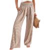 imageANRABESS Womens Striped Gingham Palazzo Pants Wide Leg High Waisted Lounge Pajama Pants Cute Casual Trousers with PocketsLight Brown White Plaid