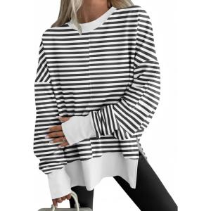 imageANRABESS Women Oversized Sweatshirts Thumbhole Long Sleeve Hoodies Shirts 2025 Fall Side Slit Pullover Top Teen Y2k OutfitsBlack White Striped