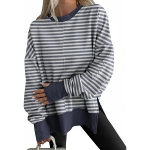 imageANRABESS Women Oversized Sweatshirts Thumbhole Long Sleeve Hoodies Shirts 2025 Fall Side Slit Pullover Top Teen Y2k OutfitsGrey Bule Striped