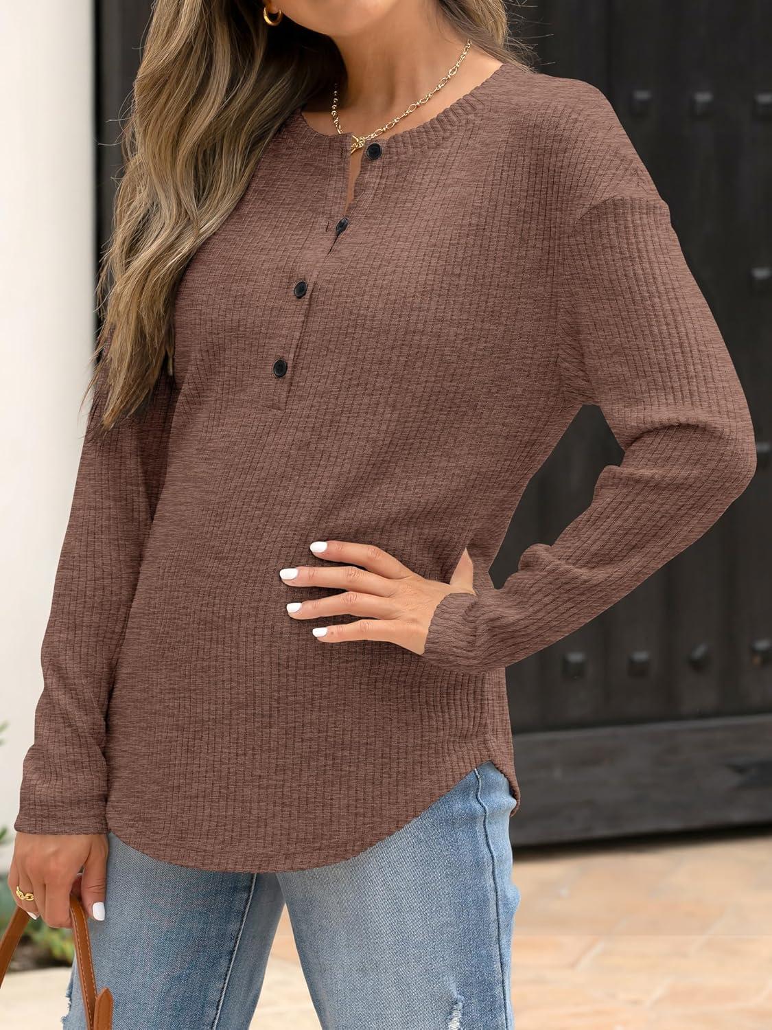imageANRABESS Long Sleeve Shirts for Women Henley Tops Dressy Casual TShirts Blouses 2025 Fall Lightweight SweatersBrown