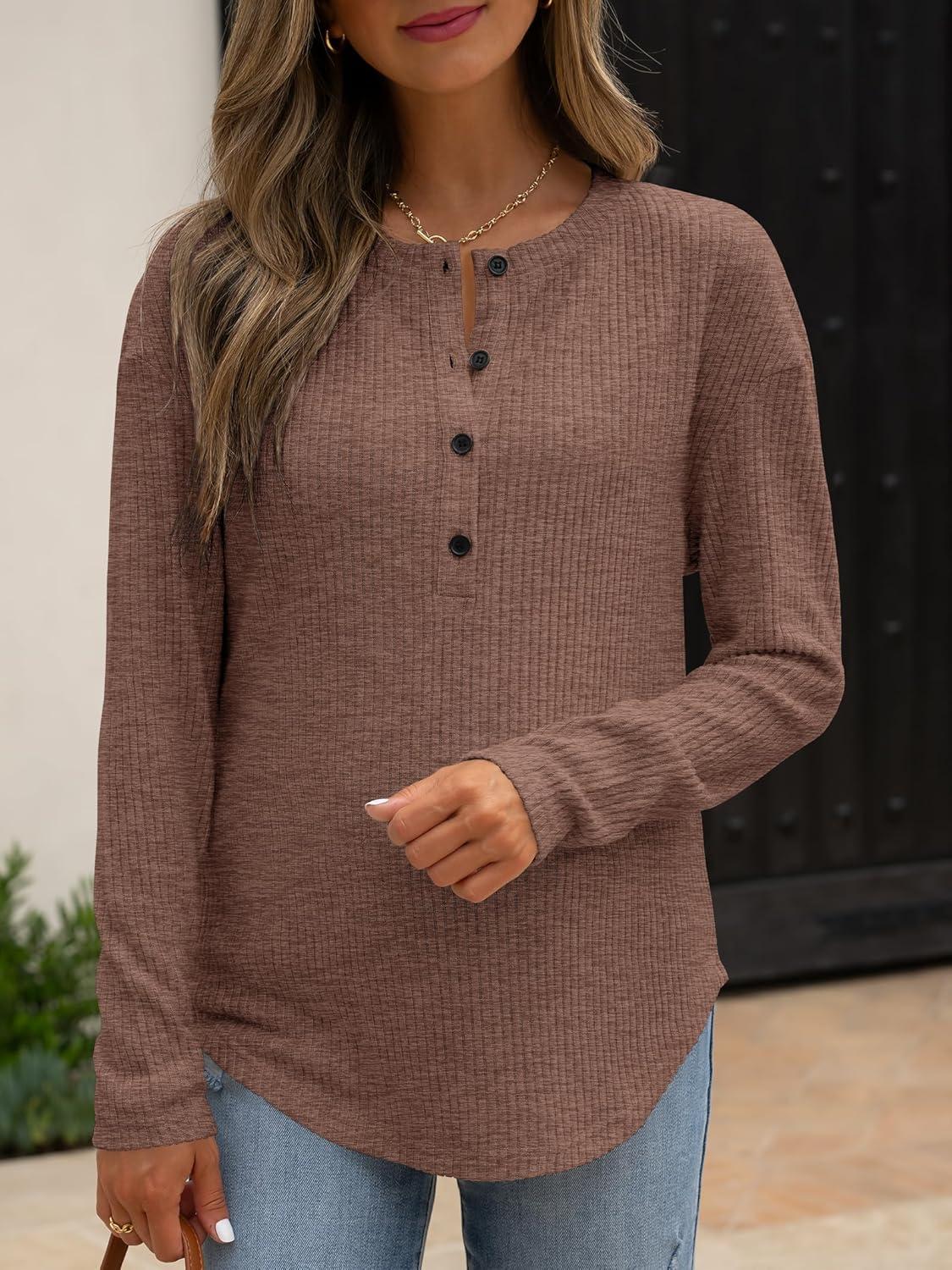 imageANRABESS Long Sleeve Shirts for Women Henley Tops Dressy Casual TShirts Blouses 2025 Fall Lightweight SweatersBrown