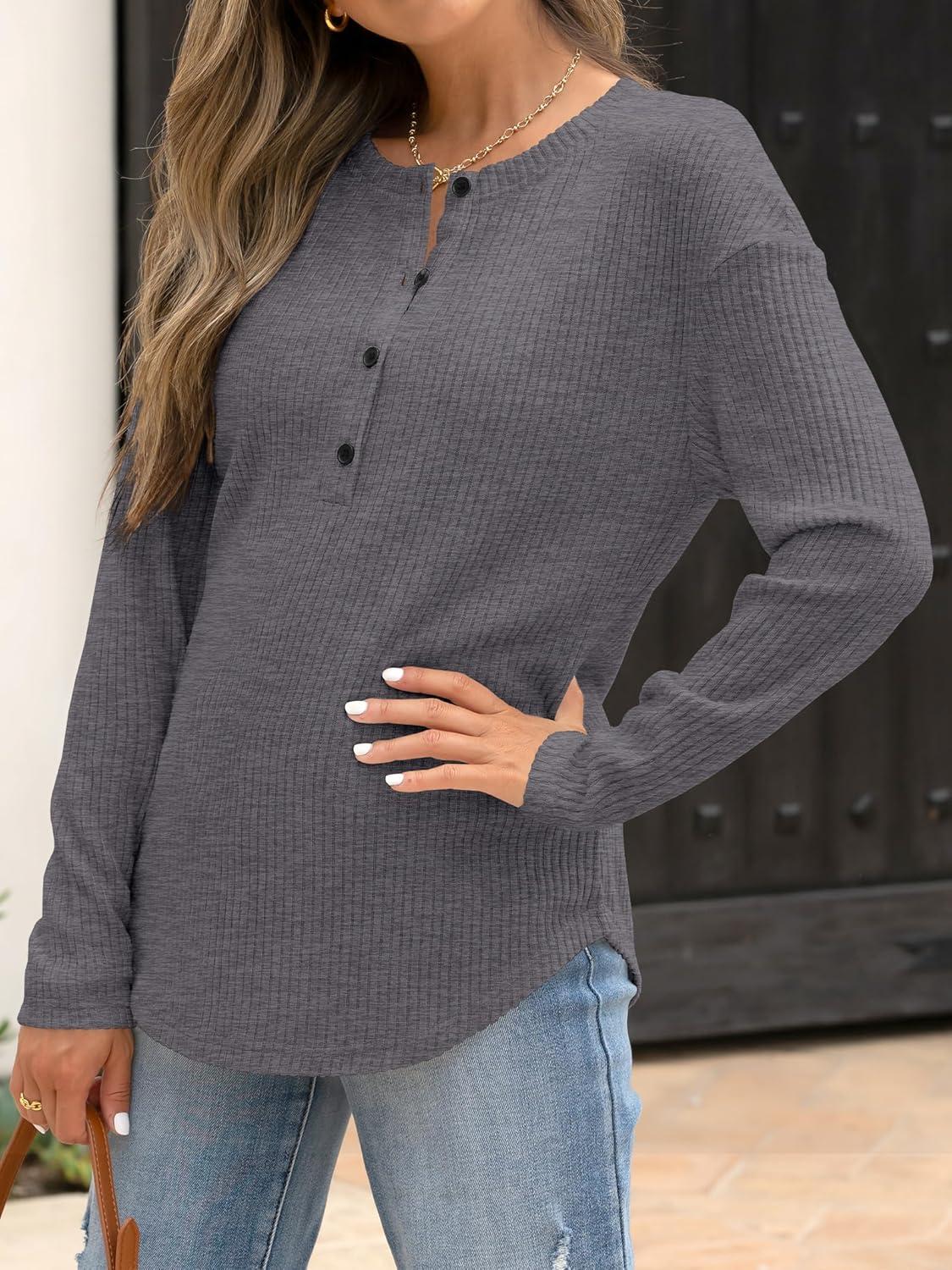 imageANRABESS Long Sleeve Shirts for Women Henley Tops Dressy Casual TShirts Blouses 2025 Fall Lightweight SweatersDark Gray