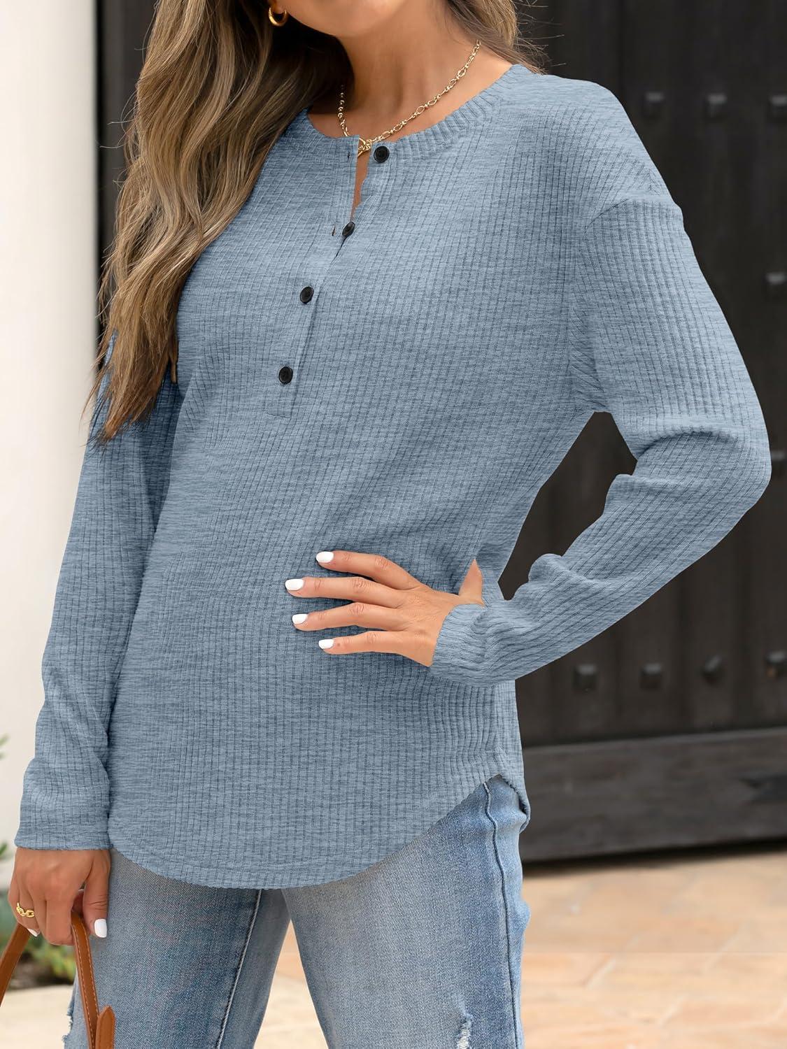 imageANRABESS Long Sleeve Shirts for Women Henley Tops Dressy Casual TShirts Blouses 2025 Fall Lightweight SweatersLight Blue