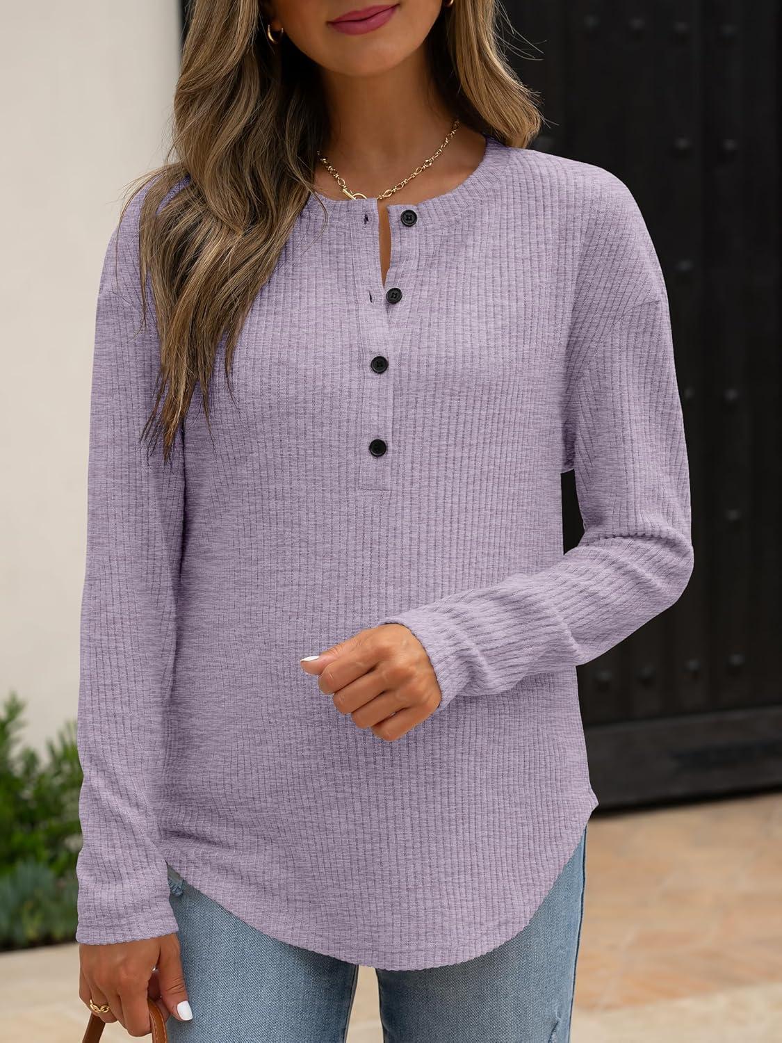 imageANRABESS Long Sleeve Shirts for Women Henley Tops Dressy Casual TShirts Blouses 2025 Fall Lightweight SweatersLight Purple