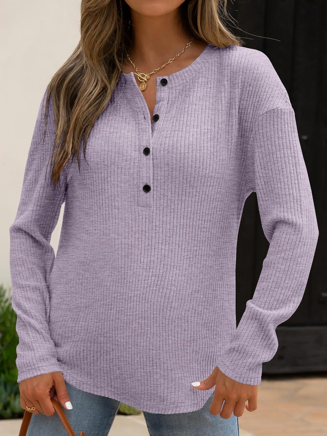 imageANRABESS Long Sleeve Shirts for Women Henley Tops Dressy Casual TShirts Blouses 2025 Fall Lightweight SweatersLight Purple