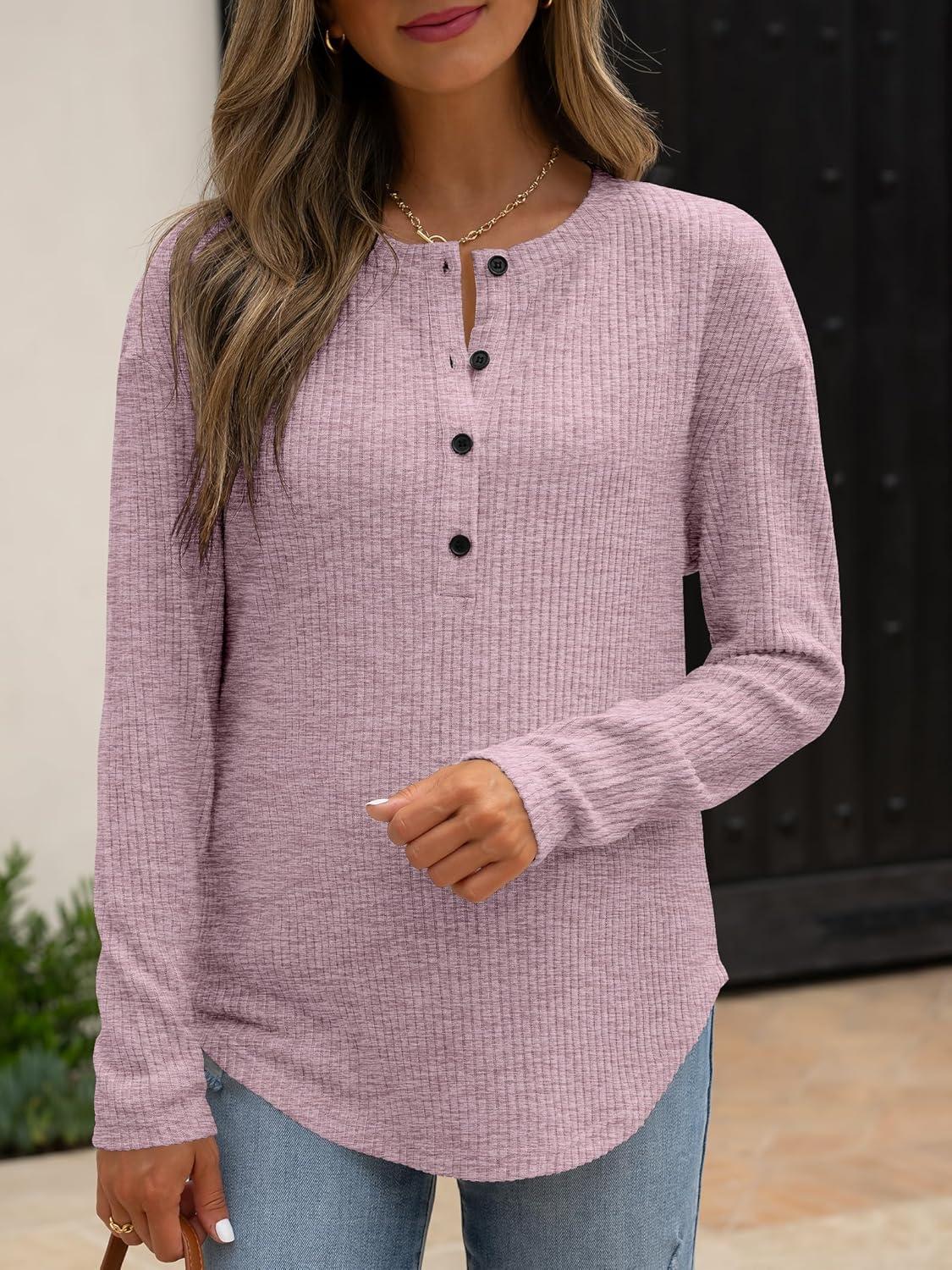 imageANRABESS Long Sleeve Shirts for Women Henley Tops Dressy Casual TShirts Blouses 2025 Fall Lightweight SweatersPink