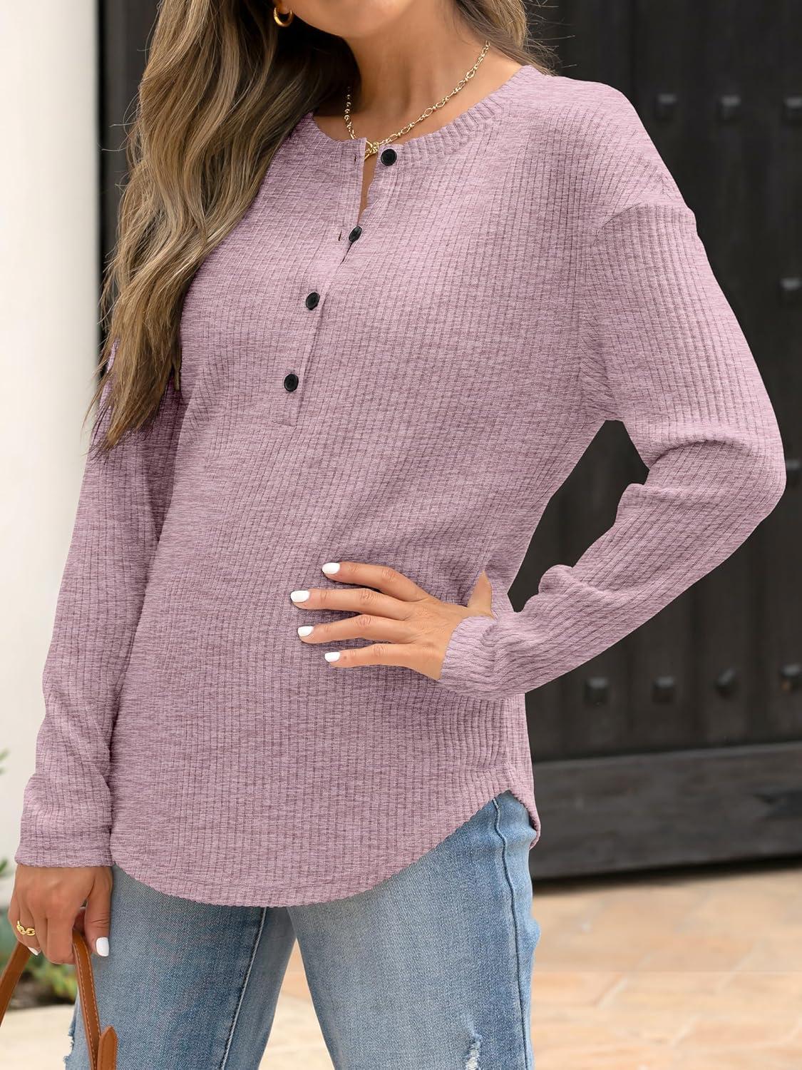 imageANRABESS Long Sleeve Shirts for Women Henley Tops Dressy Casual TShirts Blouses 2025 Fall Lightweight SweatersPink