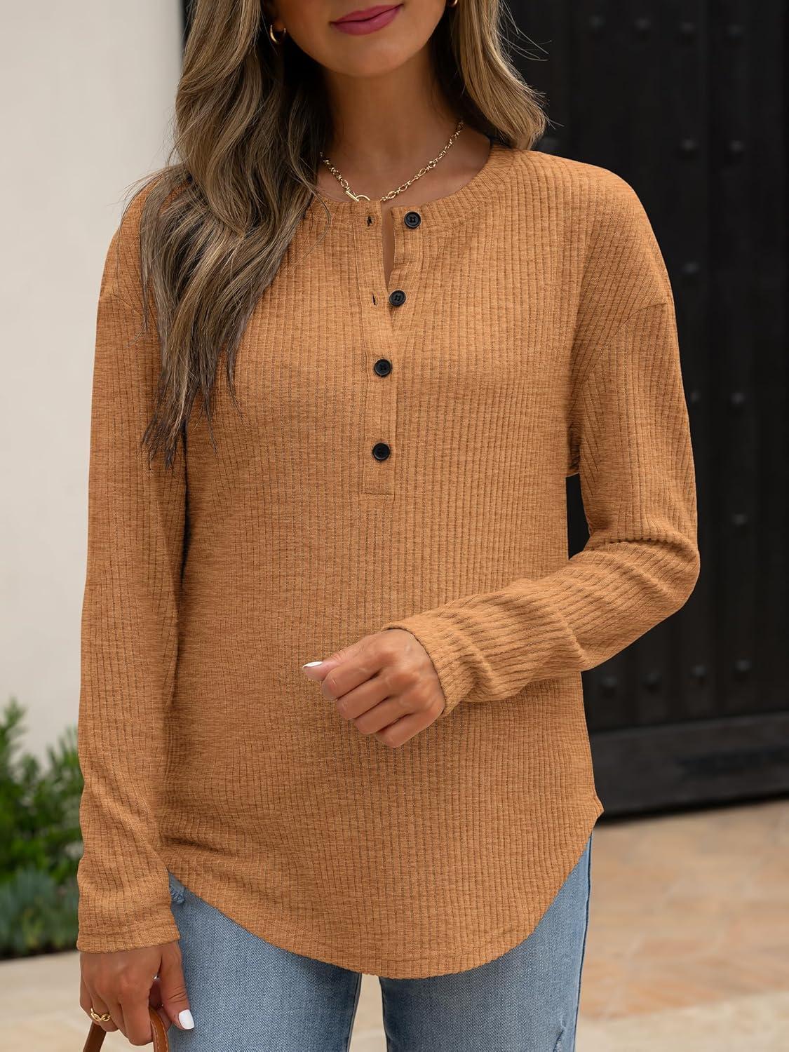 imageANRABESS Long Sleeve Shirts for Women Henley Tops Dressy Casual TShirts Blouses 2025 Fall Lightweight SweatersRust Orange