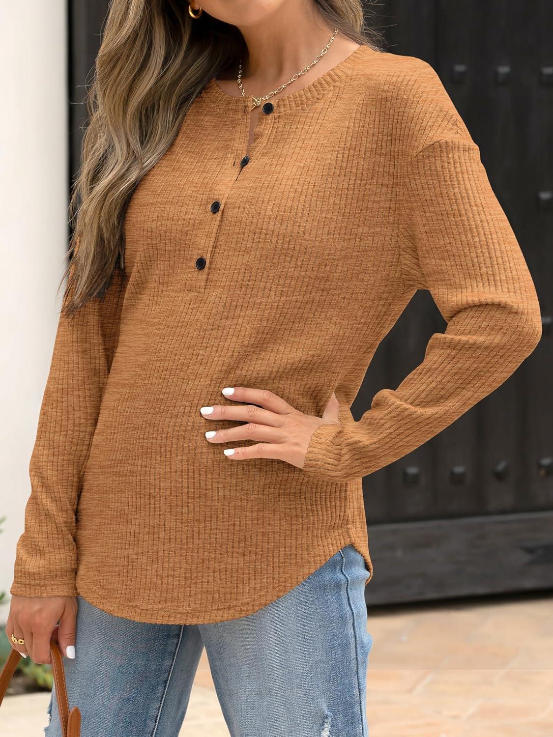 imageANRABESS Long Sleeve Shirts for Women Henley Tops Dressy Casual TShirts Blouses 2025 Fall Lightweight SweatersRust Orange