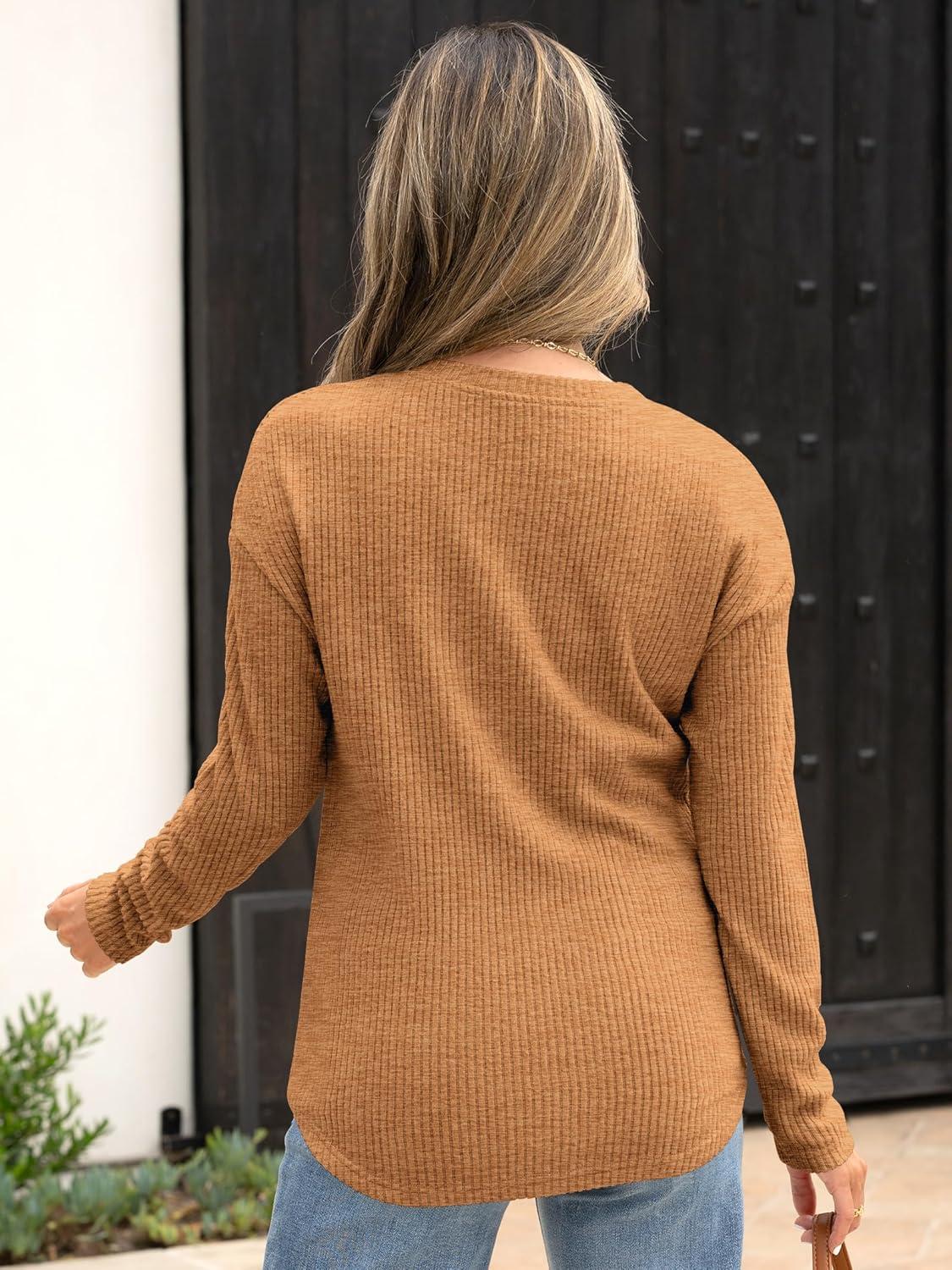 imageANRABESS Long Sleeve Shirts for Women Henley Tops Dressy Casual TShirts Blouses 2025 Fall Lightweight SweatersRust Orange