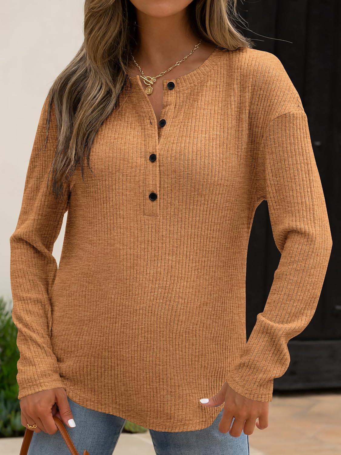 imageANRABESS Long Sleeve Shirts for Women Henley Tops Dressy Casual TShirts Blouses 2025 Fall Lightweight SweatersRust Orange