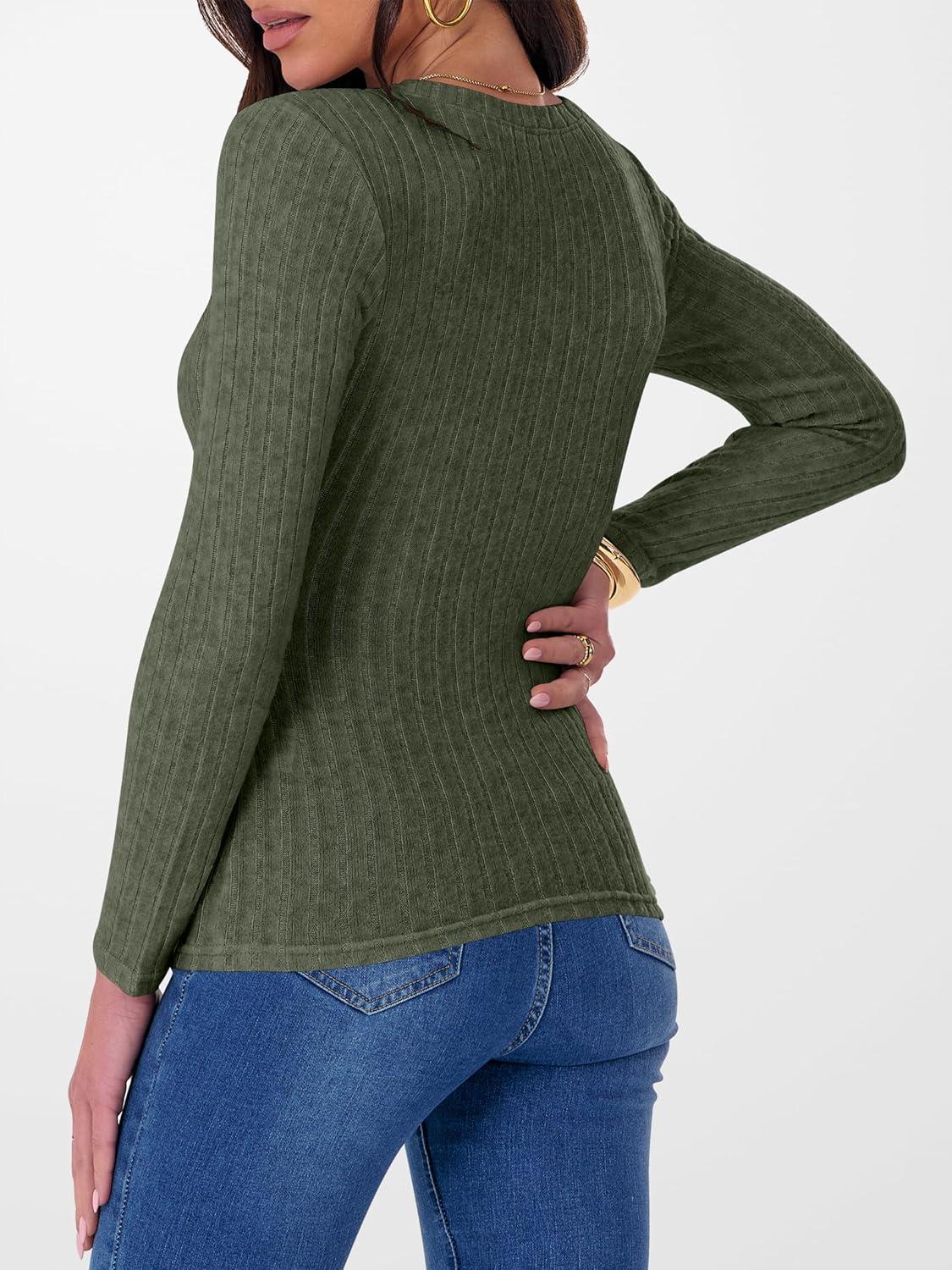 imageANRABESS Long Sleeve Shirts for Women Ribbed Knit Tshirt Slim Fit Crewneck Basic Tee Top 2025 Fall Casual Work Trendy ClothesDeep Green