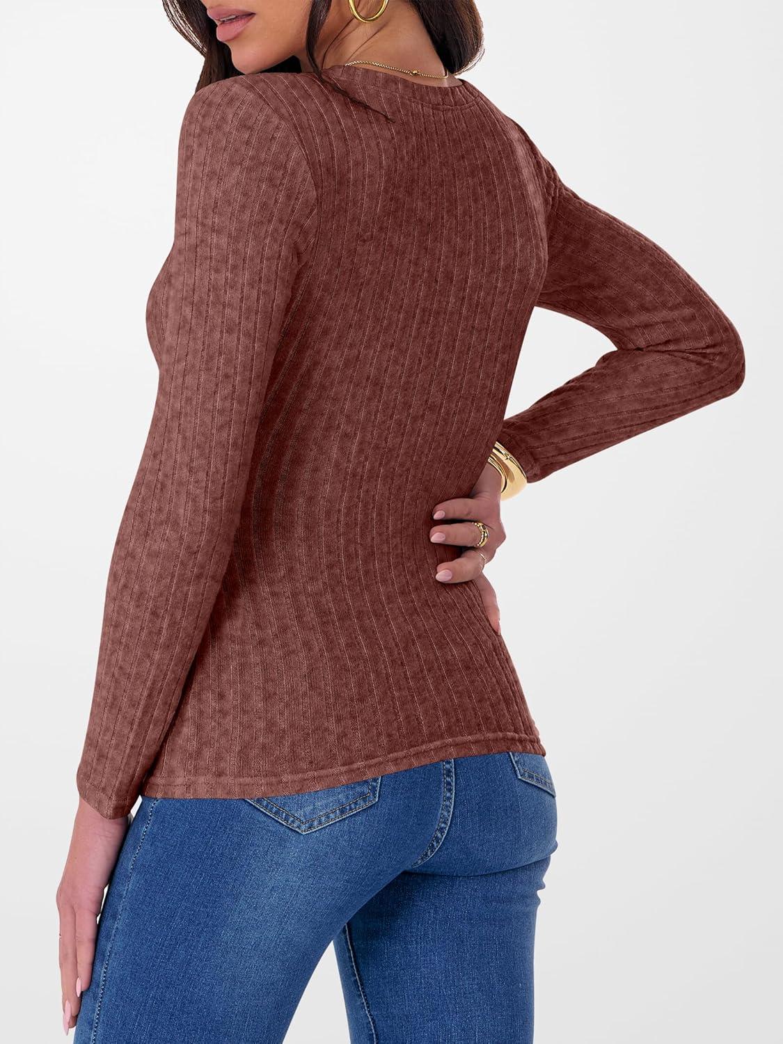 imageANRABESS Long Sleeve Shirts for Women Ribbed Knit Tshirt Slim Fit Crewneck Basic Tee Top 2025 Fall Casual Work Trendy ClothesRust Orange